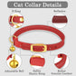 OOPSDOGGY Rolled Leather Cat Collar with Bell - Reflective Kitten Collar with Safety Elastic Strap - Adjustable Small Pet Collars for Boy Girl Cats (Red)