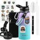 32 oz Insulated Water Bottle with Straw (Cold for 48 Hrs), Stainless Steel Triple Wall Vacuum Sports Water Jug, Leakproof Hydro Cup Flask with Paracord Handle & Straw Spout Lids & DIY Stickers