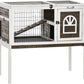 PawHut Wooden Rabbit Hutch, Indoor Elevated Guinea Pig Cage with Run, Ladder, Lockable Doors and Removable Tray, Coffee
