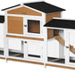 PawHut 90.5" Wooden Rabbit Hutch Bunny Cage Pet Playpen House Enclosure with Double Side Run Boxes, No Leak Tray, Ramp, for Rabbits, Chickens, Ducks, Guinea Pig and Small Animals, White