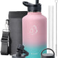 BUZIO 64 oz Water Bottle Insulated with Straw & 3 lid and Carrying Pouch, Leak Proof Half Gallon Stainless Steel Water Flask Jug, Cold for 48 Hrs Double Vacuum Thermo Canteen, BPA-Free, Bubble Gum