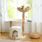 Modern Cat Tree for Large Cats, Wood Cat Tower for Indoor Cats, Real Branch Luxury Cat Furniture with Super Large Cozy Condo and Hammock & Scratching Post, Top Basket, White
