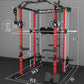 Eonfit E5 Smith Machine with Vertical Leg Press, Power Cage Squat Rack with LAT-Pull Down Cable Crossover Rotating Arms System Home Gym Equipment All in One (E5 RED)