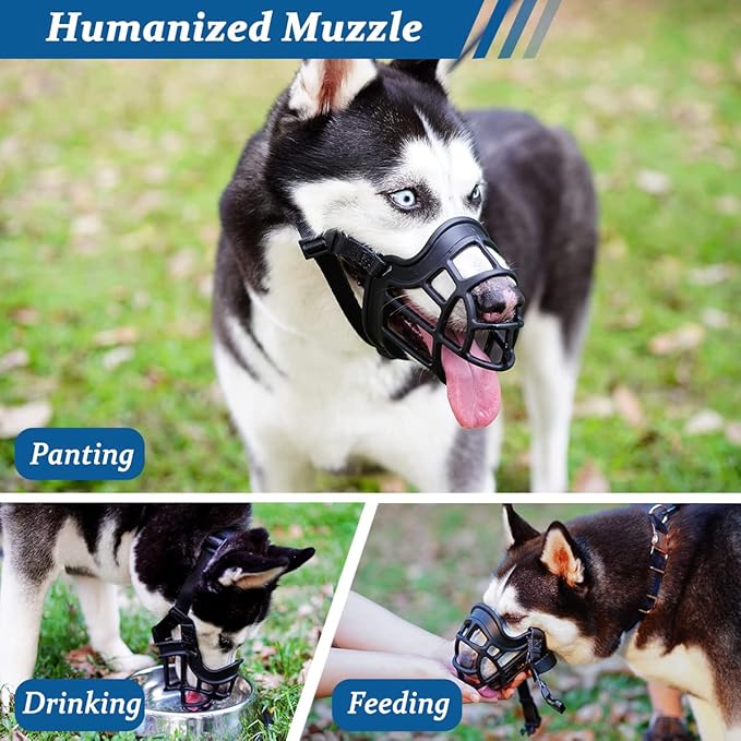 BARKLESS Dog Muzzle, Basket Muzzle Anti Biting Chewing, Sturdy Lightweight Cage Mouth Cover for Small Medium Large Sized Dogs, Allows Panting Drinking, Suitable for Grooming Trimming Training
