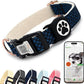 Dog Collar with Waterproof AirTag Holder & Anti-Lost QR Code, Cute Bling Warpping Adjustable Width for Small Medium Large Pet (Blue, M)