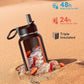 Water Bottle 32 oz Insulated with Straw, Coolflask Stainless Steel Metal 3 Lids Water Flask Wide Mouth for Sports or Office, Non-BPA Keep Cold Up to 48 Hrs or Hot Up to 24 Hrs, Piano Night