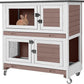 2-Story Rabbit Hutch Indoor Bunny Cage Wooden Guinea Pig House with Chew-Proof Ramp, Leakproof Slide-Out Trays, Lockable Caster Wheels for 1-3 Rabbits (Brown)