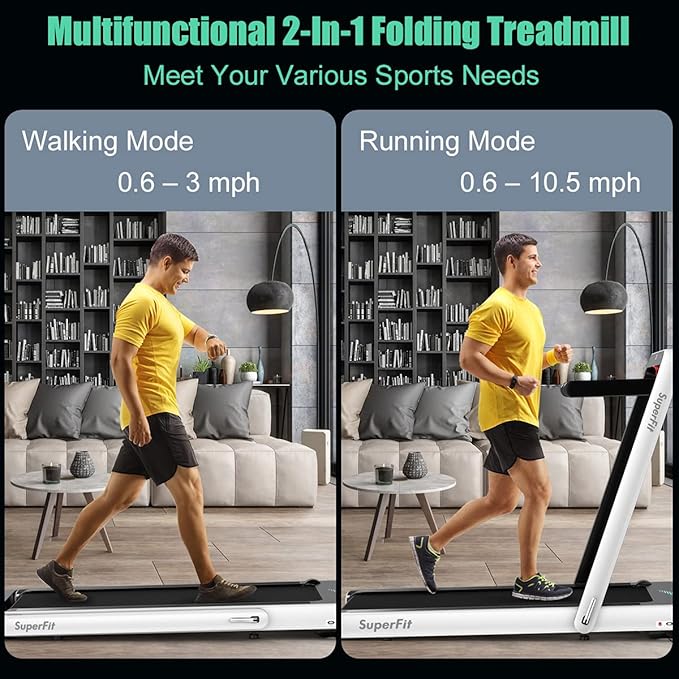 GYMAX Walking Pad, 4.75HP Under Desk Treadmill with LED Touch Screen, App Control, Built-in Speaker & Handle, 2 in 1 Folding Compact Portable Treadmill for Home Small Space
