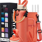 40 oz Stainless Steel Water Bottles with Straw and Auto Spout Lids, Wide Mouth Metal Thermo Bottles for Gym, Leak Proof & BPA-Free Water Flask Jug with Paracord Handle & Carrier Bag with Strap