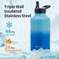 64 oz Insulated Water Bottle with Straw (Cold for 48 Hrs), Half Gallon Stainless Steel Triple Wall Vacuum Sports Water Jug, Leakproof Hydro Cup Flask with Straw Spout Lids & DIY Stickers