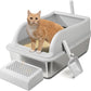 XL Stainless Steel Cat Litter Box with High Sided Lid for Big Cats, 23.5"L x 15.5"W x11.8"H, Metal Kitty Litter Tray with Scoop and Filter Pedal, Leak-Proof,Odorless,Non-Stick,Easy Cleaning