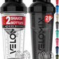 '-2 Pack- 28 oz Protein Shaker Bottles for Protein Mixes - 2x Wire Whisk | Leak Proof Shaker Cups for Protein Shakes | Protein Shaker Bottle Pack (Black/Transparent)