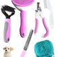 6ps Dog Cat Brush Grooming Kitf, Dog Cat Brushes, Bath Brush, Dematting Rake and Comb, Nail Clipper, Nail File, Flea Comb (Pink 6 Kits)