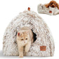 CATISM Cat Bed, Cat Cave for Indoor Cats, Soft Cat Dome, Self-Warming 2 in 1 Foldable Pet Cat House with Washable Cushioned Pillow Calming Fluffy Dog Beds for Small Dogs with Anti-Slip Bottom Brown L