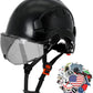 Aolamegs Construction Hard Hats for Adults - Hard Hats Construction OSHA Approved with Smoke Visor for Men Women, ANSI Z89.1 Vented Safety Helmet, Hard Hat with Chin Strap,6 Point Suspension （Black