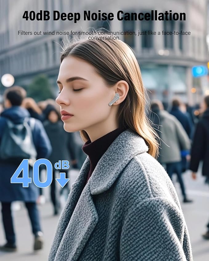 Wireless Earbuds, Bluetooth 5.4 Headphones Bass Stereo, Ear Buds with Noise Cancelling Mic, IP7 Waterproof in Ear Earphones, 36H LED Display Bluetooth Earbuds for Laptop Pad Phones Sports, Grey