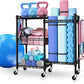 Dumbbell Rack, 3 Tier Adjustable Workout Equipment Storage with Locking Wheels & 4 Hooks, Home Gym Storage for Yoga Mat, Foam Roller, Dumbbell, Kettlebell, Fitness Ball and Resistance Band