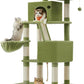 Feandrea Cat Tree, 81.1-Inch Large Cat Tower with 13 Scratching Posts, 2 Perches, 2 Caves, Basket, Hammock, Pompoms, Multi-Level Plush Cat Condo for Indoor Cats, Green UPCT190C01