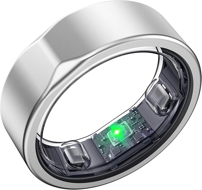 Smart Ring for Women Men - Titanium Fitness Sleep Tracker Ring with Step Counting, Calories, Stress - No Subscription Fee, Compatible with iOS and Android (Sliver, 12)