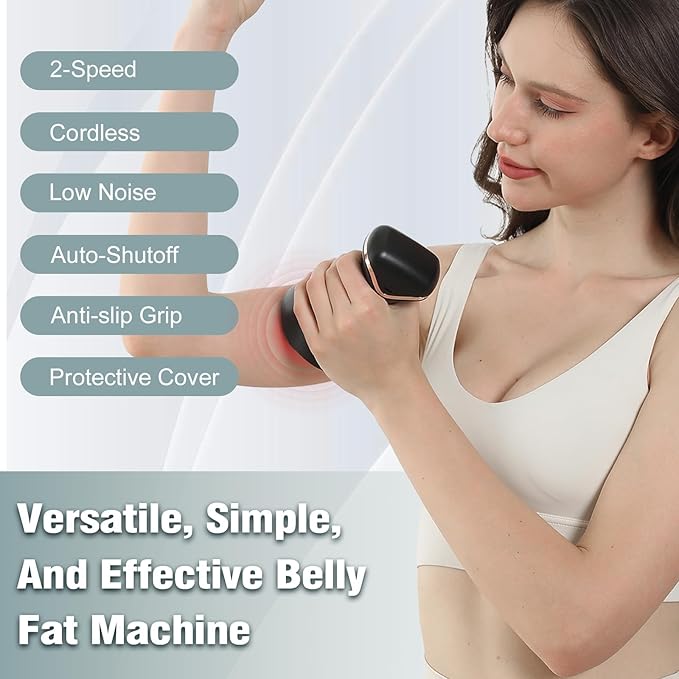 Rotary Abdominal Massager with Heat & Red Light, Handheld Cordless Stomach Massager for Digestion, Cellulite Reduction, Body Sculpting - Portable Lymphatic Drainage Tool for Belly, Legs, Thighs