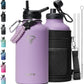 64 oz Insulated Water Bottle,Half Gallon Water Flask Stainless Steel Vacuum, Cold for 48 Hrs,BPA-Free & Leakproof -with Paracord Handle, Strap,Straw Spout Lids,Large Jug for Gym,Purple