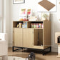 Cat Litter Box Enclosure, Large Hidden Pet Storage Cabinet Furniture with Waveform Fluted Doors & Scratching Pad, Modern Wooden Cat House Indoor for Washroom, Living Room, Bedroom, Natural