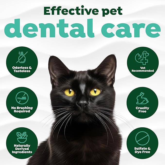 TropiClean Fresh Breath Water Additive for Cats, Cat Teeth Cleaning and Breath Freshener Solution, Complete No Brushing Dental Care, 16 oz.