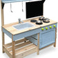 Mud Kitchen Playset for, Outdoor Wooden Toy Play Kitchen Set for Boys and Girls, Kitchen Accessories and Garden Sink with Faucet, Blackboard, Cookware Pot (Blue)