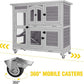 Aivituvin Rabbit Hutch Indoor, Bunny Cage with Wheels, 2-Story Design, 2 Deep Trays, Anti Slip Ramp, Ideal for Small Animals - Grey