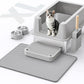 Stainless Steel Cat Litter Box - Enclosed XL Metal Kitty Litter Box with Lid for Big Cats, High Sided, Anti-Leakage, Easy Cleaning, Non-Sticky, Included Litter Mat, Cat Bowl & Spoon