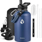 Insulated Water Bottle 64 oz, Triple Wall Vacuum Stainless Steel (Cold for 48 Hrs), Leak Proof & Non-BPA, Half Gallon Water Flask Jug with Paracord Handle & Straw Spout Lids, Navy Blue
