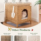 Cat Litter Box Enclosure Hidden Litter Box Furniture with Metal Heightened Feet, Rattan Handwoven Cat House with Litter Mat, Hidden Litter Box Furniture for Bedroom Living Room Natural