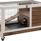 PawHut Wooden Rabbit Hutch Indoor Outdoor, Elevated Bunny Cage with No Leak Tray Enclosed Run with Wheels, Ideal for Guinea Pigs and Small Animals, Brown