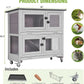 2 Story Rabbit Hutch Indoor Outdoor Rabbit Bunny House Guinea Pig Cage Wooden Pet House for Small Animals with 2 Large Rooms, Chewproof Ramp, Ventilation Door, Removable Trays (Grey)