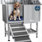 KANIS Professional Dog Washing Station - 304 Stainless Steel Pet Wash Sink & Grooming Bath Tub for Home with Ramp, Shower, Floor Grate, Storage Shelf, Faucet, Drain Kit for Large, Medium & Small Pets