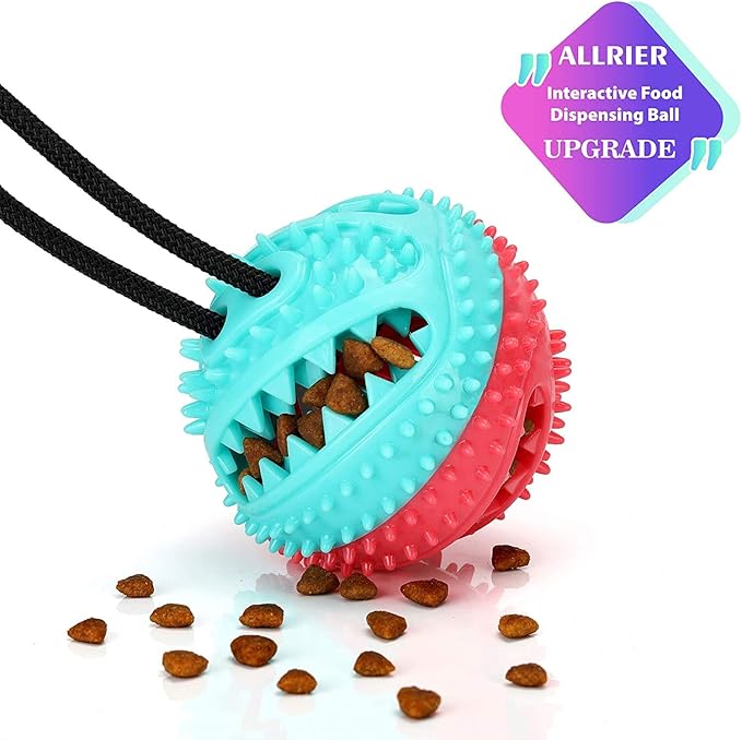 Interactive Dog Toys Tug of War, Mentally Stimulating Toys for Dogs, Puppy Teething Toys for Boredom to Keep Them Busy, Dog Puzzle Treat Food Dispensing Ball Toy for Small Medium Dog on Smooth Floor