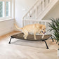Veehoo Outdoor Elevated Dog Bed, Cooling Raised Dog Cots Beds for Large Dogs, Portable Waterproof Curved Dogs Hammock Bed for Outside, up to 120lbs, Black Legs, Brown 42"