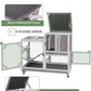 Rabbit Hutch 2-Story Wooden Bunny Cage with 2 Leak-Proof Sliding Trays, Chew-Proof Metal Mesh, Rainproof Cover, Indoor & Outdoor Guinea Pig House with Wheels - Grey
