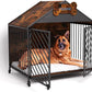 Heavy Duty Dog Crate Furniture for Large Breed - 39.4" Chew-Proof Kennel with Gable Roof, Double Door Escape-Proof Indoor Dog Cage, Rustic Brown