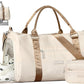 FIORETTO Womens Gym Tote Duffle Bag with Toiletry Bag, Sports Duffel Overnight Hospital Workout Carry on Bag for Girls with Wet Pocket & Shoe Compartment, Ideal for Travel, Swimming, Beige & Brown