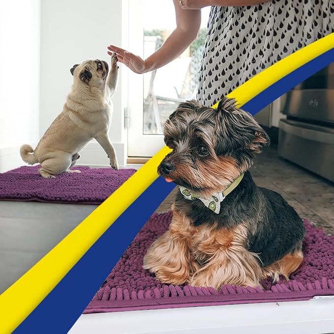 Muddy Mat® AS-SEEN-ON-TV Highly Absorbent Microfiber Door Mat and Pet Rug, Non Slip Thick Washable Area and Bath Mat Soft Chenille for Kitchen Bedroom Indoor and Outdoor - Dark Purple 36" x 120"