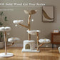 Wood Flower Cat Tree, Modern Cat Tower with Real Wood Branches, Luxury Boho Furniture with Scratching Post and 2 Perches, Cat Climbing Tower for Indoor Cats, Cloud White