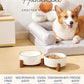 Getstar Ceramic Dog Bowls with Acacia Wood Stand, 30 fl oz, Set of 2, Dog Food Bowl with Colored Rim