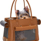 Fashion Pet Carrier Purse for Small Cat and Dog, Luxury Pu Soft-Sided Tote Bag with Large Pockets for Dogs and Puppies (Brown, 15.8" L x 7.5" W x 11.8" H)
