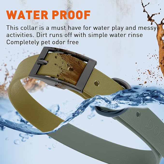 Dogline Biothane Waterproof Dog Collar Strong Coated Nylon Webbing with Black Hardware Odor- Proof for Easy Care Easy to Clean High Performance Fits Small Medium or Large Dogs, Olive Drab Green