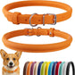 CollarDirect Rolled Leather Dog Collar, Soft Padded Round Puppy Collar, Handmade Genuine Leather Collar Dog Small Large Cat Collars 13 Colors (13-16 Inch, Orange Smooth)