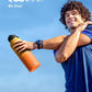 Water Bottle 40 oz Insulated with Straw&Brush, Coolflask Vaccum Stainless Steel Metal 3 Lids Water Flask for Sports, Gym or Office, Keep Cold 48H Hot 24H, Ombre Yellow/Orange