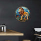 Lygond Metal Sign Tin Sign Circular Stained Glass Lion Metal Sign for Home Decor 8×8 Inches