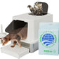 RIZZARI Stainless Steel Cat Litter Box, Enclosed Top-Entry Design, Large Capacity High-Sided Leak Proof Litter Pan for Cats, Easy Clean Pet Toilet (Beige, with Cat Litter)