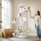 Feandrea Cat Tree, 81.1-Inch Large Cat Tower with 13 Scratching Posts, 2 Perches, 2 Caves, Basket, Hammock, Pompoms, Multi-Level Plush Cat Condo for Indoor Cats, Cream White UPCT190T01